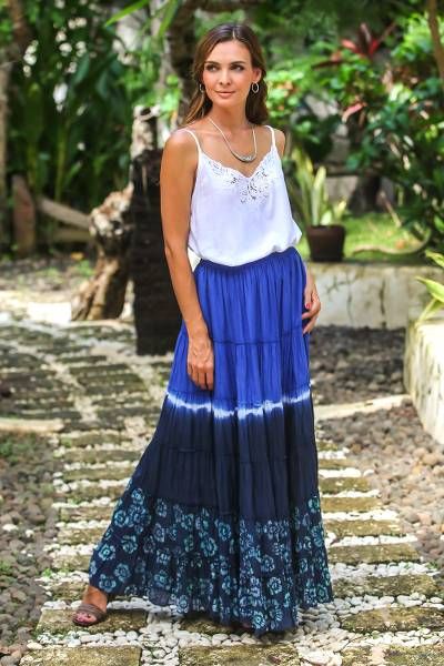 UNICEF Market | Tie-Dyed Cotton Skirt in Royal Blue and Black Thailand - Boho Batik in Royal Blue Royal Blue Tie, Skirts Wrap, Pixie Skirt, Modest Skirt, Skirt Beach, Full Length Skirt, Wrap Skirts, Bohemian Skirt, Batik Design