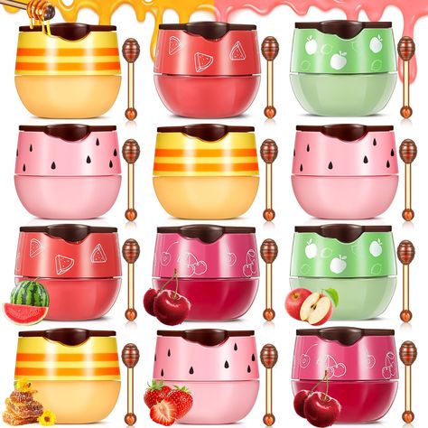 PRICES MAY VARY. Convenient to Use and Carry: the package includes 12 pieces of lip balm honey pots with brushes housed in the pot; With 3 pieces of honey and 3 pieces of strawberries, 2 pieces of watermelon, 2 pieces of apple smell, 2 pieces of cherry balms included, you can easily choose your flavor according to your mood; The package's design is user friendly and convenient to carry, whether you're traveling or just daily use Abundant Moisturizing Essence: our moisturizing strawberry lip mask Honey Pot Lip Balm, Lip Balm Honey, Cherry Lip Balm, Honey Pots, Strawberry Lip Balm, Lip Balm Set, Lip Sleeping Mask, Lip Hydration, Sleeping Mask