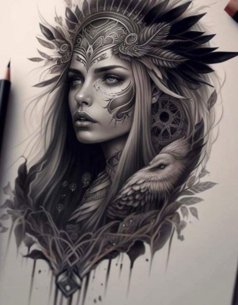 Valkyrie Tattoo For Women, Valkyrie Tattoo Woman Female Warriors, Viking Valkyrie Tattoo Design, Warrior Woman Tattoo, Female Warrior Tattoo, Valkyrie Tattoo, Viking Tattoo Sleeve, Horse Tattoo Design, Filigree Tattoo