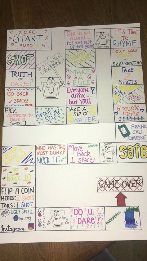 Drinking Board, Drunk Games, Alcohol Games, Drinking Board Games, Girls Night Games, Homemade Board Games, Sleepover Party Games, Diy Party Games, Drinking Card Games