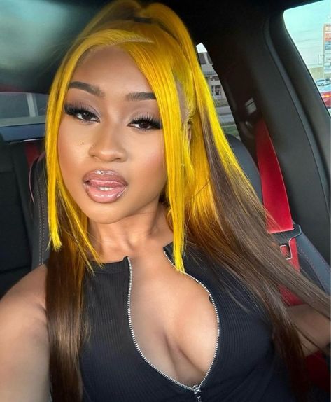 yellow hair Yellow And Brown Hair, Slay Hairstyles, Basketball Hairstyles, Sew In Hairstyles, Highlights Brown Hair, Dope Hairstyles, Yellow Hair, Hair Crush, Front Lace Wigs Human Hair