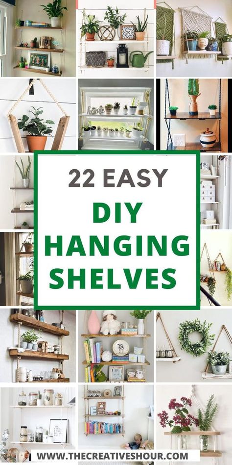 Hanging Shelves Ideas, Hanging Bathroom Shelves, Kitchen Shelf Decor, Shelves Ideas, Diy Hanging Shelves, Wall Hanging Shelves, Diy Apartment Decor, Shelves In Bedroom, Diy Hanging