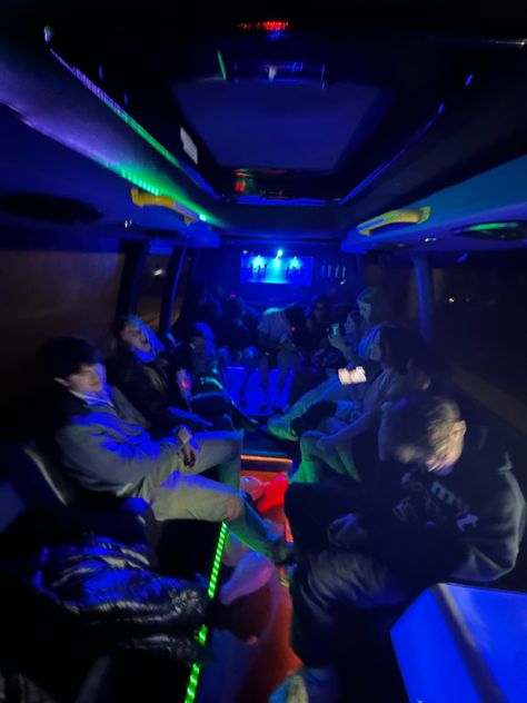 party bus shenanigans Party Bus Quinceanera, Party Bus Aesthetic, Party Bus Decorations Birthday, Quince Party Bus, Party Bus Themes, Birthday Party Bus, Party Bus Pictures, Sweet 16 Party Bus, Neon Birthday Party