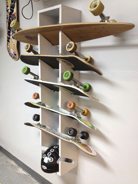 skateboard storage - Google Search Skateboard Racks Diy, Skateboard Shelf, Skateboard Holder, Skateboard Display, Skateboard Storage, Skateboard Shelves, Skateboard Room, Skateboard Furniture, Skateboard Rack