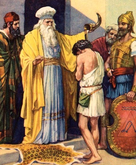 Samuel anoints David to be King Samuel Anoints David, Samuel Bible, David Bible, Sermon Illustrations, Bible Story Book, Oldest Bible, Religious Pictures, Bible Images, Bible Illustrations