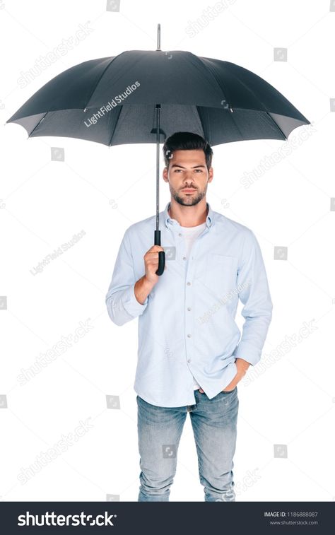 Man Holding Umbrella, Umbrella Drawing, Holding Umbrella, Under An Umbrella, Black Umbrella, Under My Umbrella, White Stock, Mens Winter Fashion, Drawing People