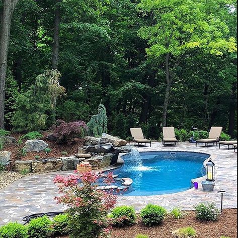 Freeform Pool Landscaping, Pools With Waterfalls, Amazing Waterfall, Outside Pool, Leisure Pools, House Pool, Fiberglass Swimming Pools, Lagoon Pool, Pool Colors