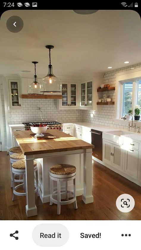 Kitchen Islands Ideas With Seating, Interior Vintage, Farmhouse Kitchen Design, Kitchen Remodel Before And After, Kitchen Island Design, Unique Kitchen, Trendy Kitchen, Large Kitchen, Counter Tops