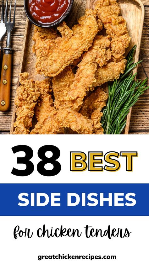 Make the best sides for chicken tenders with this easy recipe collection. You'll find tasty ideas including some of the most popular side dishes like French fries. But, also I'm sharing some healthy side dish alternatives. Side For Chicken Tenders, Chicken Tender Dinner Ideas Sides, Chicken Nugget Sides, Breaded Chicken Sides, Side Dishes For Chicken Tenders, Chicken Nuggets Side Dish, Sides To Go With Fried Chicken, Chicken Tender Sides, Sides With Fried Chicken