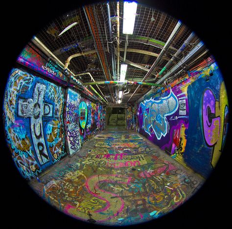 Graffiti Tunnel, Fisheye Photography, Swag Pics, Sensory Art, University Of Sydney, Eye Lens, Fish Eye, Fish Eye Lens, A Level Art