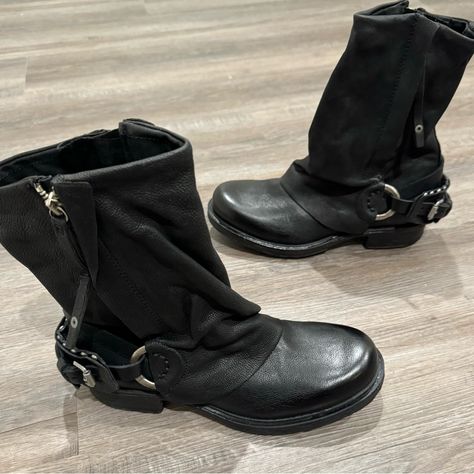 A.S. 98 Smyth Black Leather Stud Double Zipper Boots Nwt Msrp $489 Women’s Size: 39 (Us 8.5-9) Brand New Never Worn- No Shoe Box, Missing Lid To Shoe Box Sold Out Online These Are So Well Made And The Leather Quality Is Top Tier Accepting Offers A.s.98 Boots Women, Distressed Leather Boots, Black Moto Boots, Buckle Ankle Boots, Studded Boots, Suede Leather Boots, Slip On Boots, Zipper Boots, Leather Boots Women