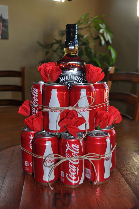 Easy birthday cake, or add a star to the top and make it a Christmas tree....coke and Jack Daniels..........OMG @Alex Leichtman Blomquist this will someday be yours! If only I hadn't already bought your gifts! PERXFOOD.COM 21st Presents, Raffle Basket, Raffle Baskets, Easy Birthday, Simple Birthday Cake, Birthday Gift Ideas, 21st Birthday, Birthday Presents, Homemade Gifts