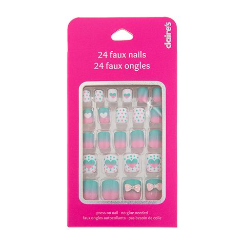 Pink Nails For Kids, Uñas Color Pastel, Claire's Nails, Fake Nails For Kids, Faux Nails, Travel Steamer, Dot Heart, Makeup Kit For Kids, Makeup Hacks Beauty Secrets