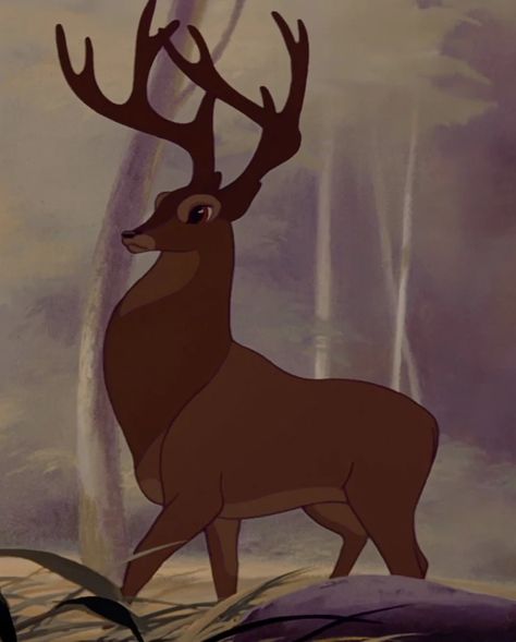 The Great Prince of the Forest is Bambi's father, the protector of the forest and a supporting character in Bambi and the deuteragonist of its midquel Bambi II. Little is known about the Great Prince's early life except that as a fawn he went to a glade in the forest and met a young doe who would grow up to be Bambi's mother. Bambi Father, Bambi Disney, Disney Wiki, Animated Animals, Disney Animals, Deer Art, Disney Aesthetic, Pinturas Disney, Old Disney