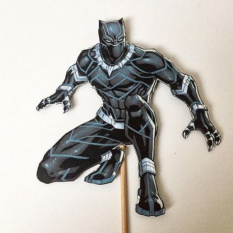 Black Panther Cake Topper | CatchMyParty.com Black Panther Cake Topper, Black Panther Birthday Party, Black Panther Cake, Panthers Cake, Black Panther Birthday, Video Iron Man, Marvel Avengers Cake, Avengers Room, Black Panther Tattoo