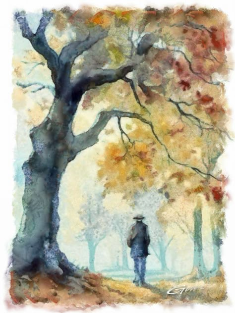 Fall Tree Watercolor Painting, Watercolor Landscape Tutorial, Yellow Forest, Magic Runes, Watercolor Scenery, Tree Watercolor Painting, Watercolor Paintings Nature, Abstract Watercolor Landscape, Diy Watercolor Painting