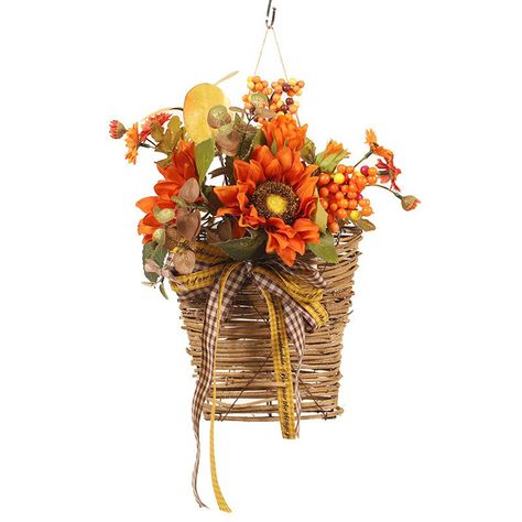 PRICES MAY VARY. Optimal Size: With a captivating diameter of 34cm/13.41inch, our fall-themed wreath is perfect for your door. Please note that it may appear compressed during transportation, but can be easily restored to its full glory manually Built to Last: Crafted from top-tier materials, our robust basket wreath is designed to withstand diverse weather conditions - a testament to year-round beauty and enjoyment Eye-Catching Design: Each basket wreath is bursting with colorful flowers that w Fall Hanging Baskets, Harvest Porches, Hanger Basket, Fall Basket, Basket Wreath, Wall Hanging Basket, Artificial Pumpkins, Material Wreaths, Fall Front Door