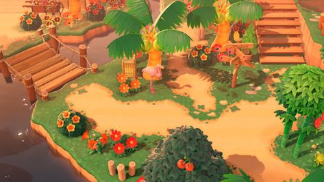 Acnh Blaire Yard Ideas, Acnh Tropical Campsite, Acnh Tropical Island Entrance, Tropicore Animal Crossing, Tropical Island Acnh, Tropical Animal Crossing Island, Acnh Tropical Island Ideas, Tropicore Acnh, Acnh Tropicore