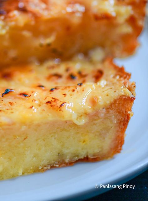 Easy Cassava Cake Recipe, Cassava Recipes Filipino Desserts, Cassava Flan Recipe, Pinoy Dessert Recipe, Panlasang Pinoy Recipe Filipino Dishes, Cassava Bibingka Recipe, Cassava Pudding, Cassava Cake Recipe Filipino, Casava Cake Recipe