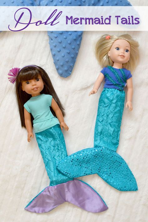 How to Sew a Doll Mermaid Tail - Create. Play. Travel. Diy Doll Mermaid Tail, Mermaid Tail Sewing, Doll Mermaid, Girls Mermaid Tail, American Girl Wellie Wishers, Mermaid Crafts, Mermaid Tail Blanket, Kids Sewing, Mermaid Inspired