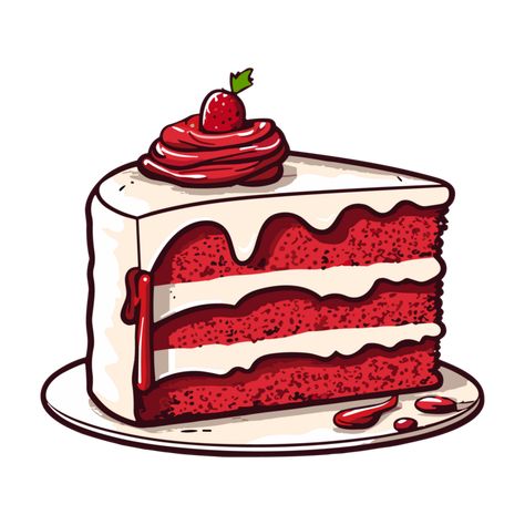 Red Velvet Cake Illustration, Red Velvet Illustration, Red Velvet Cake Drawing, Cake Art Drawing, Cake Red Velvet, Bolo Red Velvet, Dessert Homemade, Cake Clipart, Cake Png