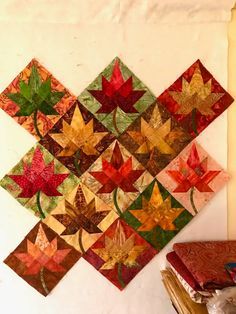 Fall Leaves Quilt Pattern, Fall Quilts Autumn, Autumn Quilts, Leaves Quilt, Leaf Quilt, Fall Sewing Projects, Fall Quilt Patterns, Fall Quilt, Fall Sewing