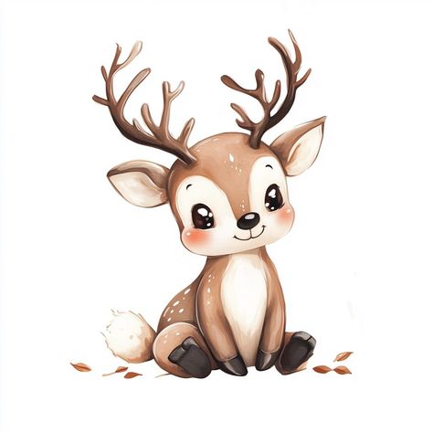 Realistic illustration of a deer in a forest setting, featuring earthy tones and detailed textures. Cute Animals Design, Deer Cartoon Drawing, Deer Cute Drawing, Baby Deer Drawing, Cute Deer Drawing, Baby Deer Painting, Cute Deer Illustration, Deer Themed Nursery, Deer Drawing Easy