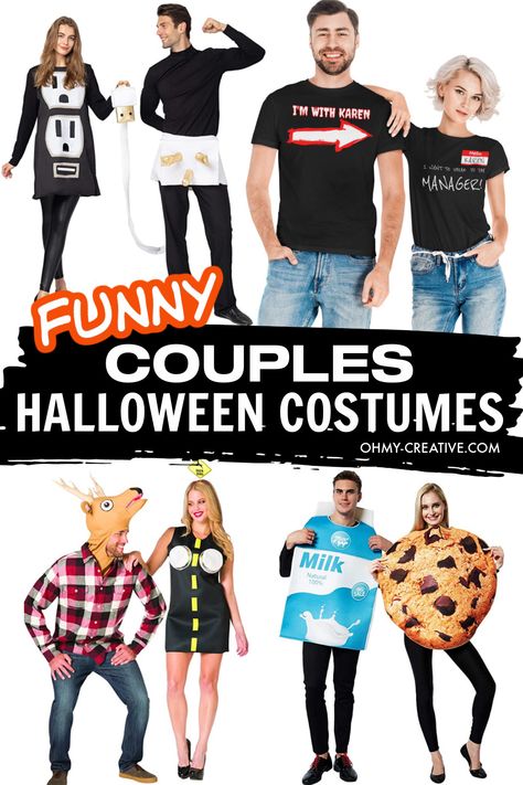 Couples Funny Halloween Costumes, Funny Halloween Costumes For Couples, Clever Couple Costumes, Couples Halloween Costumes Creative, Clever Couples Halloween Costumes, Punny Costumes, Easy Couple Halloween Costumes, Easy Couples Costumes, Punny Halloween Costumes