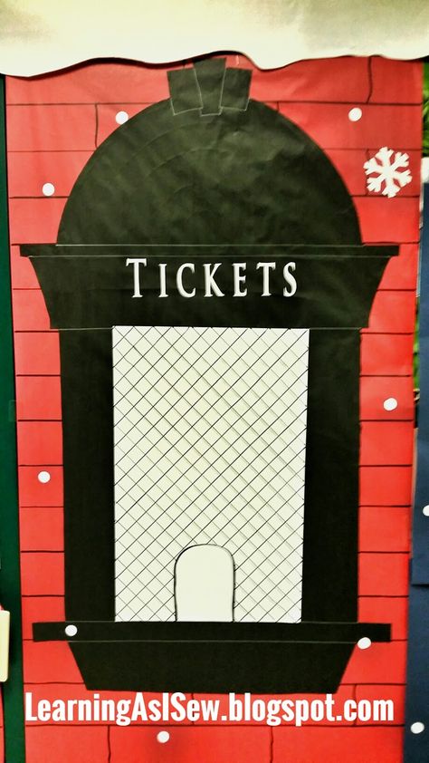 Polar Express Decor - Train Station Ticket Booth Polar Bear Express, Polar Express Christmas Party, Polar Express Tickets, Polar Express Theme, Polar Express Party, Ward Christmas Party, Christmas Door Decorating Contest, Christmas Classroom Door, Polar Express Train