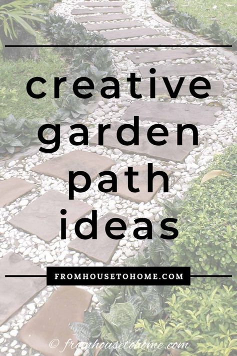 These garden path ideas are awesome! I found some great inspiration for the new gravel walkway with stepping stones I want to install in my front yard. But there's also great ideas for brick, wooden, mulch, grass, stone and flagstone paths and walkways that will fit in any garden design. | Garden Paths Brick And Pebble Walkway, Stepping Stone Design Ideas, Pathways Ideas Walkways, Garden Paths And Walkways, Diy Garden Path, Diy Stepping Stones, Mosaic Walkway, Pebble Landscaping, Garden Path Ideas