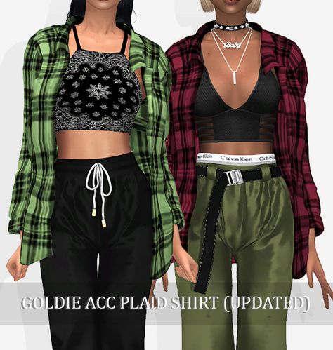 GOLDIE ACC PLAID SHIRT (UPDATED) | Grafity-cc on Patreon Around The Sims 4, Girls Flannel, Sims 4 Cc Skin, Cute Nike Outfits, Fallout 3, Sims Four, Flannel Jacket, Sims 4 Cc Finds, Sims 4 Clothing