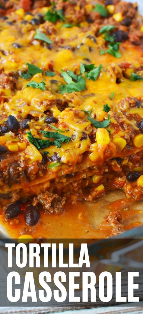 Tortilla Casserole - If you are looking for a layered casserole with flour tortillas (just like a Lasagna but with Mexican food) this one is for you! Casserole With Flour Tortillas, Mexican Tortilla Casserole, Mexican Lasagna Recipes, Easy Mexican Casserole, Mexican Tortilla, Tortilla Casserole, Mexican Casserole Recipe, Recipes With Flour Tortillas, Mexican Lasagna