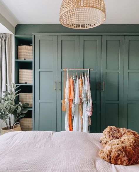 Lick on Instagram: "A 👀 around @laura.elizabeth_'s bedroom! She’s paired green-based #Grey07 on her wardrobes with grey-beige mix, #Greige02 on the walls and panelling. #LickHome" Grey Green Bedrooms, 80s Bedroom Decor, Fitted Wardrobes Bedroom, Bedroom Wardrobe Ideas, Bedroom Built In Wardrobe, Beige Bedroom, Guest Bedroom Decor, Green Bedroom, Wardrobe Design Bedroom