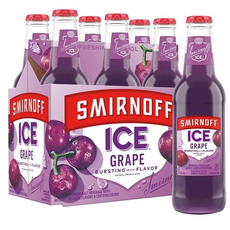 Smirnoff Ice Grape, 6pk Keep the party going with Smirnoff Grape. With its crisp taste and bubbly finish, Smirnoff Ice Grape features natural grape flavor. Lightly carbonated, this drink has a ton of juicy grape flavor and starts and finishes sweet. While these grapes may be wild, you shouldn’t be, so enjoy chilled and drink responsibly. Smirnoff Ice Grape has a 4.5% ABV. One of the most popular malt beverages in the nation, Smirnoff Ice has been a staple of get-togethers and parties since 1999. | Smirnoff Ice Grape, 6Pk At Hy-Vee Smirnoff Ice Flavors, Ice Flavors, Peach Bellini Cocktail, Grape Flavor, Pretty Alcoholic Drinks, Smirnoff Ice, Cocktail Drinks Alcoholic, Ready To Drink, Drink Responsibly