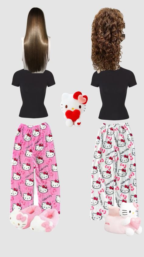 Hello kitty 🎀#outfitinspo #beauty #bestfriend #besties #pyjamaparty #pyjamas #hellokitty Matching Hello Kitty Outfits, Pjs Ideas, Pyjama Shorts Outfit, Matching Pyjamas Friends, Hello Kitty Pyjamas, Pj Party Outfit, Pyjama Outfit, Matching Outfits For Besties, Pajamas Shorts Outfit