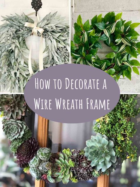 How To Use Wire Wreath Frames, How To Use A Wire Wreath Form, Wire Frame Wreath Diy, Cheap Diy Wreath, Metal Frame Wreath Diy, Wreath Using Wire Frame, How To Make A Vine Wreath, Diy Wreath With Wire Frame, Wire Hoop Wreaths