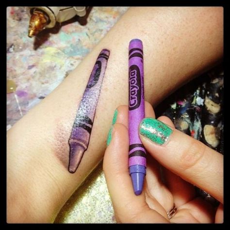 Tattoos Inspired By Books, Crayon Tattoo, Harold And The Purple Crayon, Teacher Tattoos, Pencil Tattoo, Tattoo Thoughts, Purple Crayon, Incredible Tattoos, Tiny Tattoo