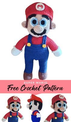 Super Mario Crochet, Super Mario Free, Minion Crochet Patterns, Mario Crochet, Crochet Character Hats, Free Amigurumi Crochet Patterns, Free Pattern Crochet, Crochet Mask, Crochet Doll Tutorial