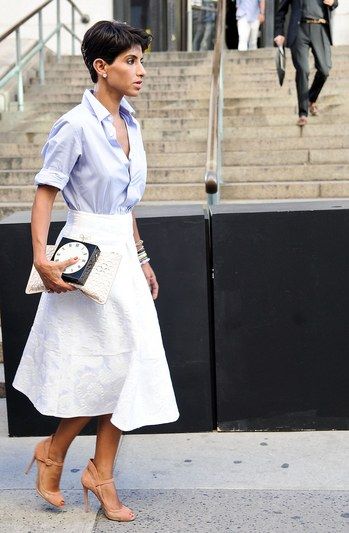 Line Skirt Outfit, A Line Skirt Outfits, French Outfits, Work Appropriate Outfits, Skirt Outfit Summer, Fashion Week Spring 2014, Ny Fashion, Layering Outfits, Line Skirt