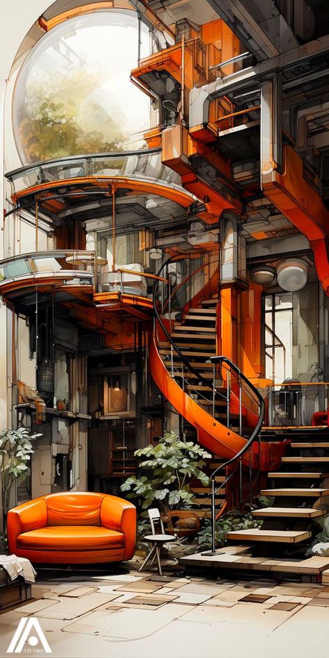 Cyberpunk House Interior, Sci Fi Interior Design, Cyberpunk House, Futurism Architecture, Sci Fi Architecture, Futuristic Interior, Art Gallery Wallpaper, Futuristic Art, Futuristic Architecture