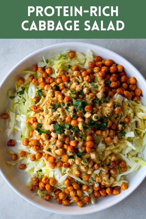 The Best Cabbage Salad. Packed with plant-based protein from chickpeas and vegan Caesar dressing. Quick, easy, and gut-healthy. Budget-friendly ingredients and low in calories. Vegan Cabbage Salad Recipes, Vegan Cabbage Salad, Raw Cabbage Recipes, Cabbage And Beans, Cabbage Salads, Salad Jars, Vegan Caesar Dressing, Cabbage Salad Recipes, Vegan Caesar