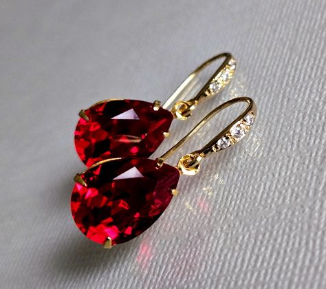 Red Wedding Jewelry, Red Gold Wedding, Teardrop Earrings Gold, Earrings Prom, Bridesmaids Earrings, Bridesmaids Jewelry, Prom Earrings, Earring Wire, Red Jewelry