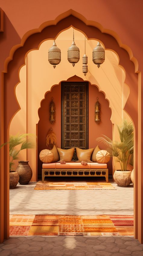 Rajasthan Mood Board, Moroccan Aesthetic Wallpaper, Morocco Color Palette, Mughal Interior, Marocco Interior Design, Arabian Design, Arabic Pattern Design, Studio Background Ideas, Moroccan Home Decor