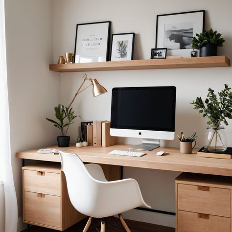 ⚠️LINK IN BIO⚠️ A chic Scandinavian home office with minimalist furniture, light wood accents, and a clutter-free workspace for optimal productivity. #HomeOffice #Scandinavian #Minimalist #LightWood #ClutterFree Scandinavian Desk Setup, Home Office Scandinavian Style, Light Wood Office, Home Office Gym Combo, Minimalistic Home Office, Scandi Office, Light Wood Accents, Scandinavian Home Office, Scandinavian Workspace