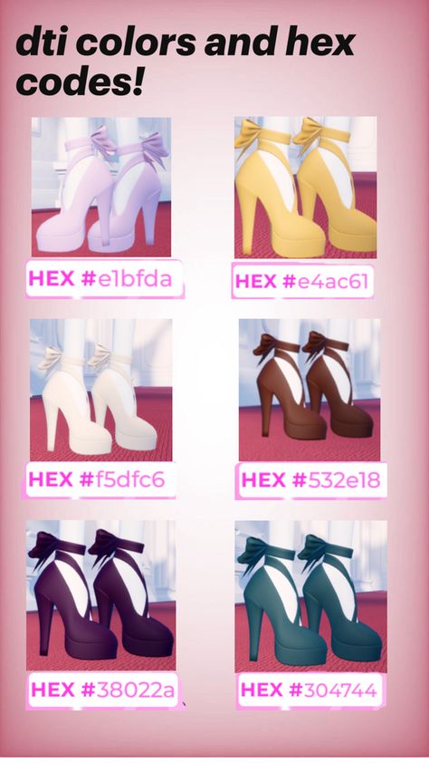 dti color hex codes dress to impress shoes New Dti Codes 2024 Oct, All The New Dti Codes, Dti Silver Color Code, Colors For Dress To Impress, September Dti Codes, Dti Skin Color Id, Dti Codes Belt, Hex Color Codes Dti, Dti Codes Colors