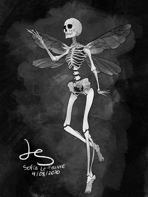 Skeleton Asethic, Skeleton Fairy Drawing, Skeletons Holding Each Other, Skeleton Art Love, Skeleton Fairy Tattoo, Fairy Skeletons, Skeleton Art Aesthetic, Skeleton Fairies, Skeleton With Wings