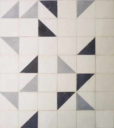 Geometric floor, Strada Cement tiles in black, oxford & white. Herringbone Tile Pattern, Patterned Kitchen Tiles, Zia Tile, Surf House Decor, Moroccan Zellige, Floor Pattern, Modern Flooring, Diamond Tile, Tile Texture