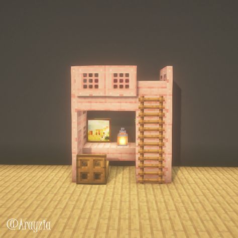 Minecraft Room Ideas Aesthetic, Minecraft Bedroom Layout, Minecraft Bedroom Furniture, Cute Minecraft Bed Ideas Pink, Minecraft 3 Bed Ideas, Cute Minecraft Builds Interior, Pink Bedroom Minecraft Ideas, Cute Minecraft Closet, Cute Bed Designs Minecraft