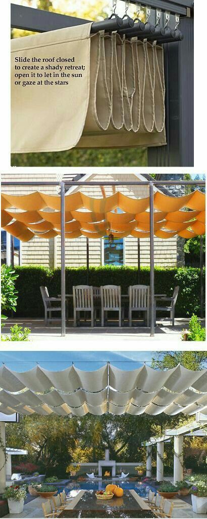 Pergola Shade Diy, Retractable Shade, Shade Ideas, Backyard Shade, Retractable Pergola, Pergola Ideas, Pergola Design, Pergola Canopy, Wooden Pergola