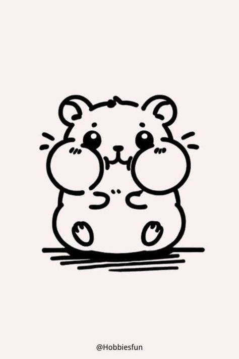 Cartoon Hamster Drawing, Hamster With Cheeks Full Of Food Cute Hamster Drawing Easy, Hamster Drawing Easy, Hamster Doodle, Cute Hamster Drawing, Hamster Drawings, Hamster Drawing, Easy Fish Drawing, Cartoon Hamster, Monkey Drawing